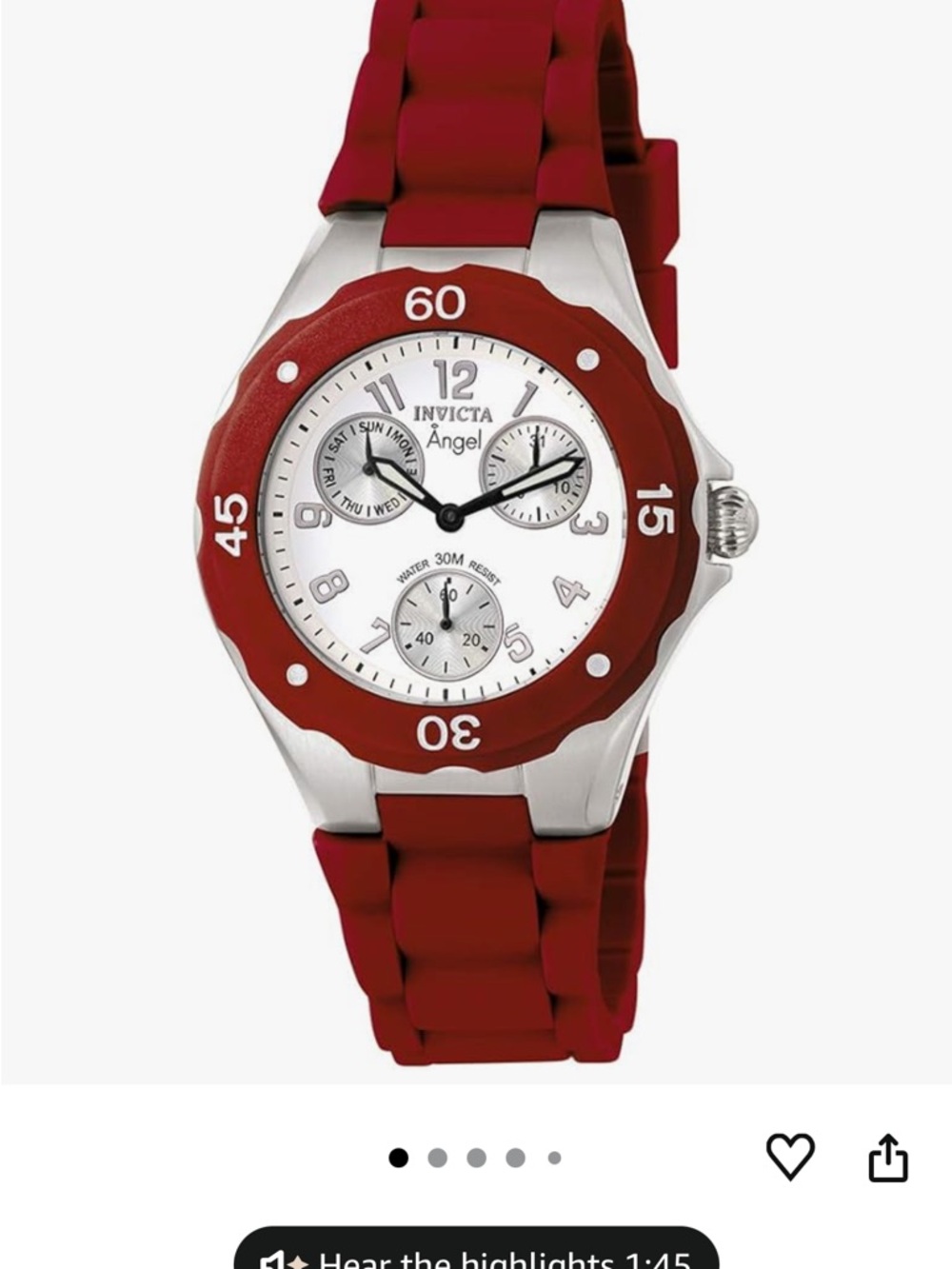 Invicta Angel Red Silicone Strap Watch with White Dial